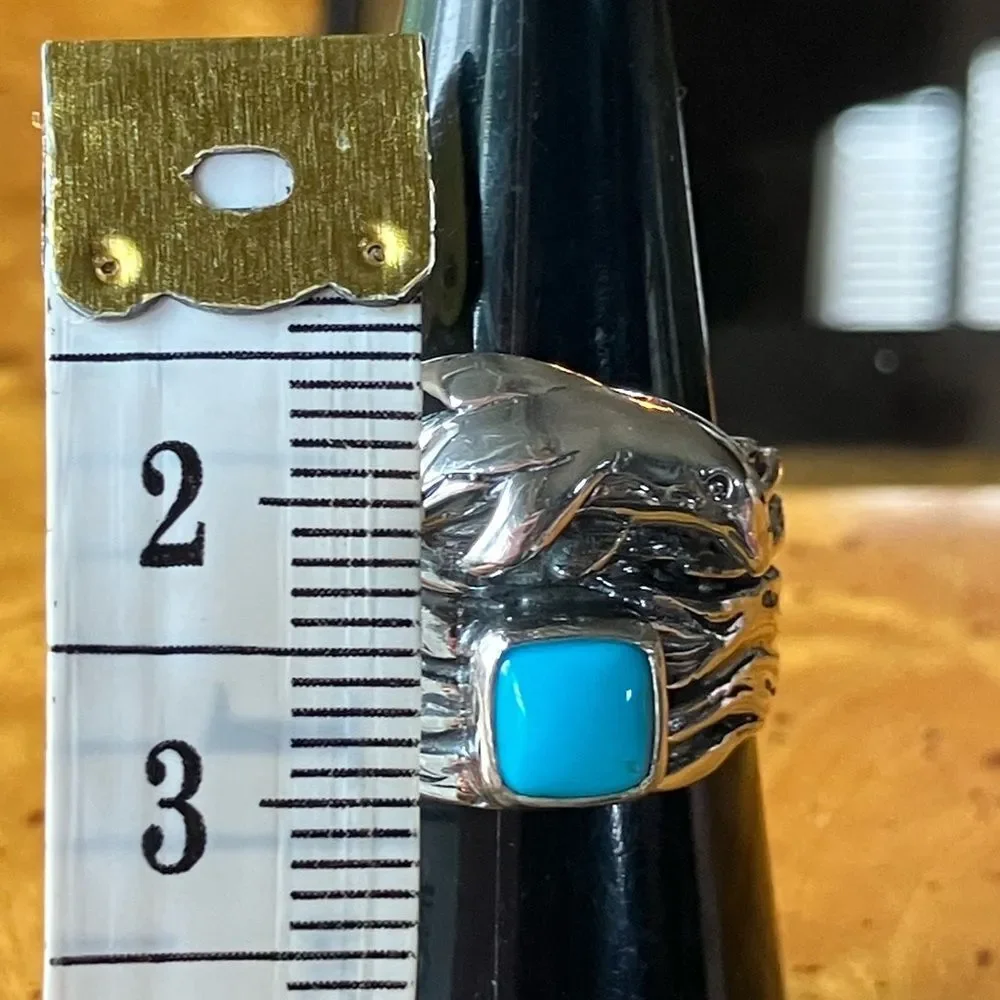 Sleeping Beauty Turquoise Sterling Silver Dolphin Ring Size 7